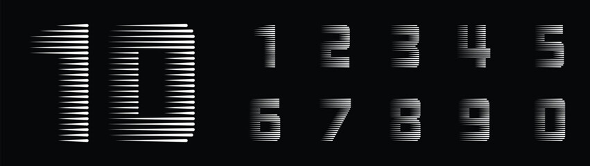 Number Font Logo Horizontal Motion Speed Lines Art Set