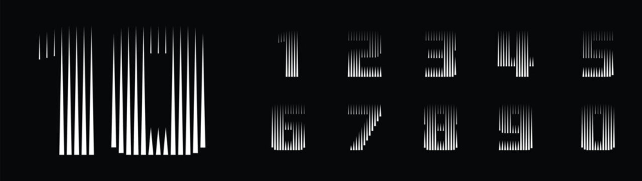 Number font with abstract geometric vertical parallel lines