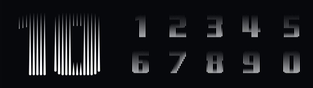 Number font with abstract geometric vertical parallel lines