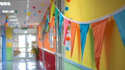 Festive Triangle Flags Adorning Primary School Celebration Event
