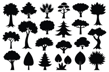 Set of Tree Silhouette Design with Transparent Background and Vector Illustration