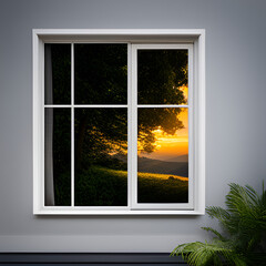 window, sky, frame, open, home, view, door, landscape	
