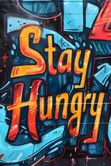 Vibrant Graffiti Artwork Saying "Stay Hungry" with Bold Typography and Splashes of Color