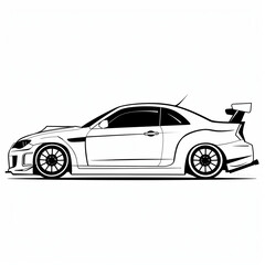 Fototapeta premium Sleek Tuned Concept of Sports Car Line Art, High-Performance Vehicle Illustration for Coloring