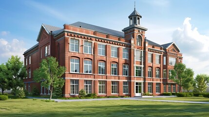 Fototapeta premium Vintage Brick School or College Building Facade - Classic Educational Architecture Background