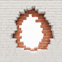 Cracked old brick wall with a hole in the middle, 3D rendering