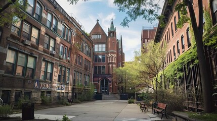 Vibrant NYC School Scene: Children Engaged in Learning Activities in a Modern Urban Setting