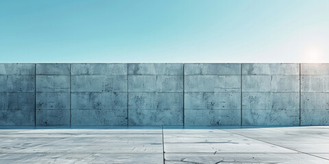 grey concrete wall on blue sky background