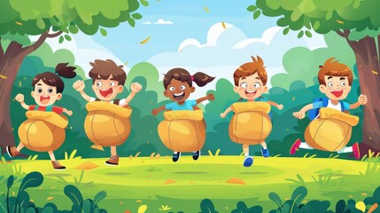 A group of children are playing a game in a park