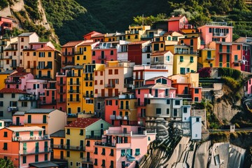 Fototapeta na wymiar Brightly painted houses in Italy, Ai generated