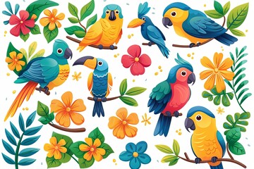 Fototapeta premium Diverse Nature Celebration: Vibrant & Colorful Clipart Elements