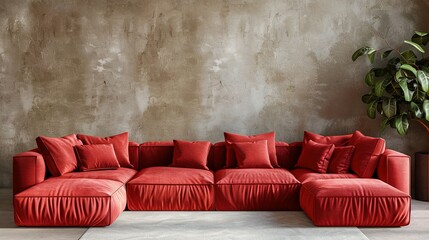 Vibrant Contrast: Red Modular Sofa in Urban Loft Setting