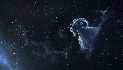 Fototapeta premium Cosmic Ascent: Starry Capricorn Zodiac Background with Space for Text - Clean composition, Ample negative space