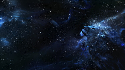 Cosmic Regality: Starry Leo Zodiac Illustration with Negative Space 