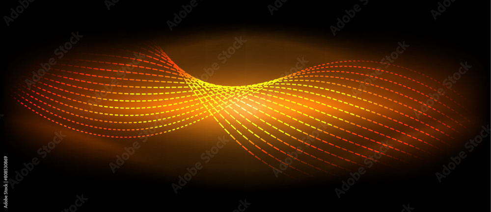 Poster A radiant pattern of glowing dots on a dark background resembles a macro photograph capturing a mesmerizing water event with tints and shades of heat and artistry