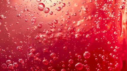 red soda from inside the liquid, red monochromatic, bubbles 