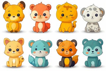 Obraz premium Colorful Animal Adventure: 2D Cartoon Icon Set