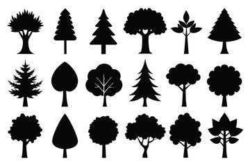 Set of Tree Silhouette Design with Transparent Background and Vector Illustration