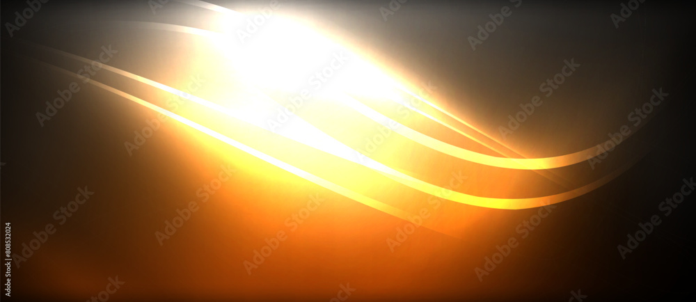 Poster an amber afterglow fills the sky as the sun sets, casting a bright orange light against the dark bac