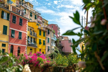 Brightly painted houses in Italy, Ai generated