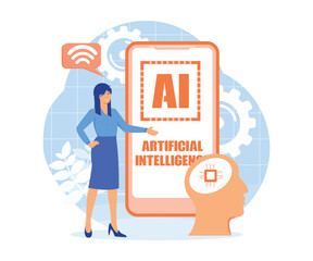 Artificial intelligence concept. Digital brain with neural network. AI chip, machine learning, analysis information. flat vector modern illustration 