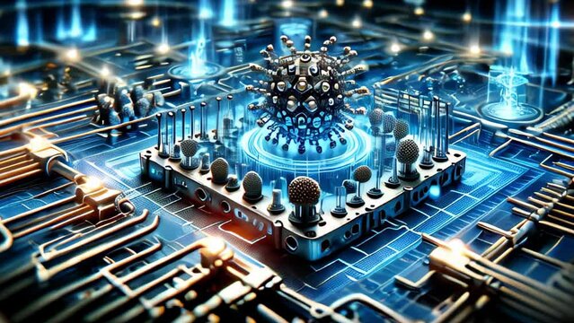 A futuristic look at advanced nanotechnology, featuring nanostructures like nanotubes and nanowires integrated into high-tech circuits in a state-of-the-art laboratory setting