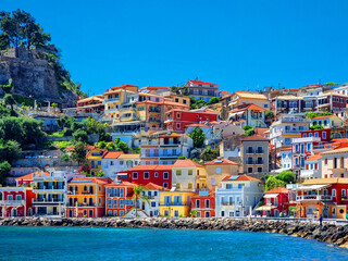 parga greece summer tourist resort houses colors sea port beach