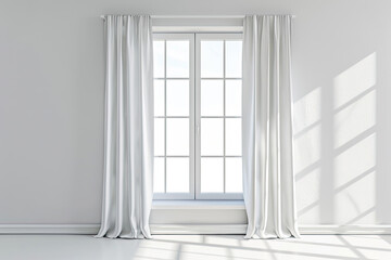 Window with white curtains and on a white wall