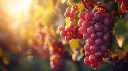 Fototapeta premium Bunch of grapes hanging from a vineyard