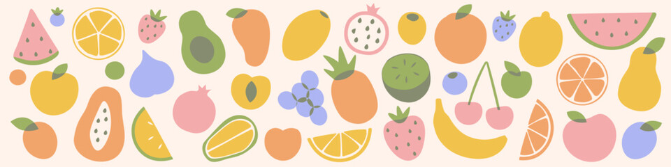 Fruit simple icons. Fruit doodle collection.