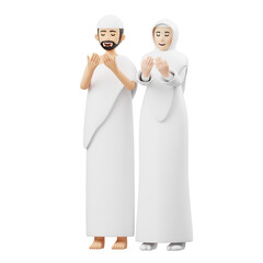 3D Character Muslim Woman And Man Pray