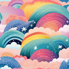 seamless pattern with rainbow and clouds