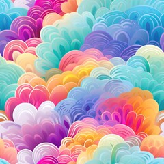 seamless pattern with rainbow and clouds