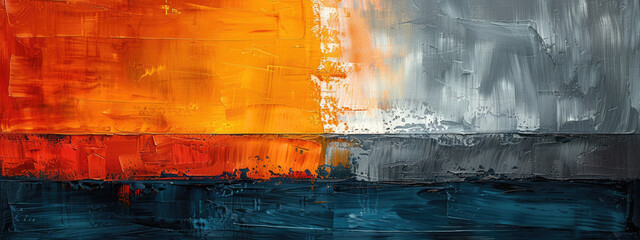  Abstract landscape in the style of orange and blue brush strokes on a white background. Created with Ai