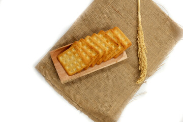 malkist crackers on a white background. top view