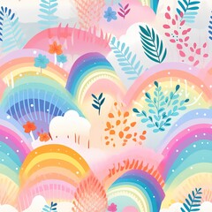 seamless pattern with rainbow and clouds