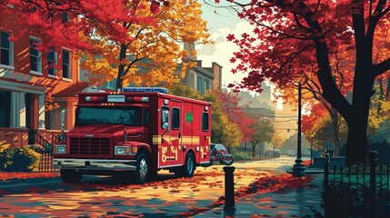 An inspiring illustration with a vibrant red hue illustrating paramedics and emergency medical 