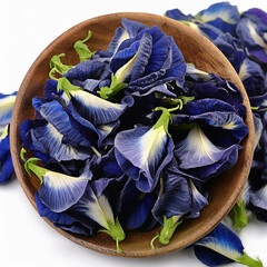 Butterfly pea. Close-up photo on a white background. There are healthy foods and spices for herbal medicine., food advertising, skin care, protection