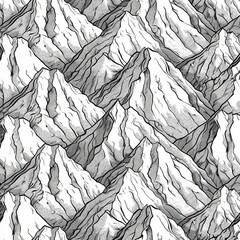 The image shows a seamless pattern of hand-drawn mountains. The peaks are covered in snow.