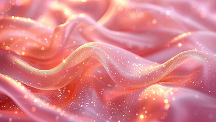 3D render of an abstract background with pink waves and glowing sparkles, creating a dreamy atmosphere. Crated with Ai