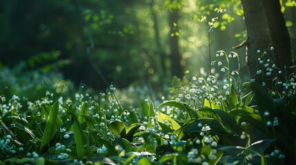 Obraz premium Woodland Charm: Lily of the Valley's Springtime Spectacle