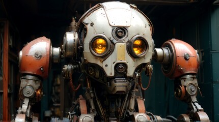 Fototapeta premium Spooky sci-fi artwork featuring a black robotic skull against a dark background