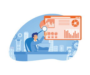 Data driven business model concept. Data analytics, data-driven business, comprehensive strategy, new economic model, reliable decision making abstract metaphor. flat vector modern illustration