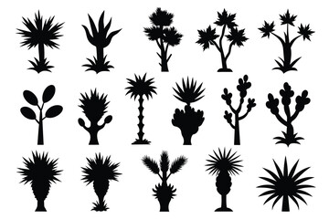 Set of Yucca black Silhouette Design with white Background and Vector Illustration
