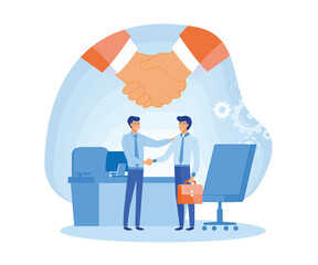 Jobseeker and employer sit at the table and talk. Good impression. Simple concept with working situation, recruitment or hiring. flat vector modern illustration