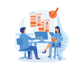 Job interview. HR manager. Office work. HR manager and candidate. flat vector modern illustration