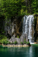 Waterfall in the Plitvice Lakes National Park. One of the most popular travel destination in...