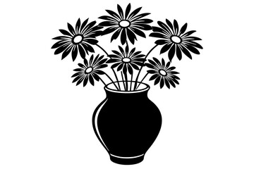daisy flower in vase silhouette on white background, Vector illustration, silhouette, bird, icon, svg, characters, Holiday t shirt, Hand drawn trendy Vector illustration, Rose flower