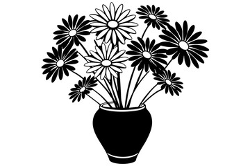 daisy flower in vase silhouette on white background, Vector illustration, silhouette, bird, icon, svg, characters, Holiday t shirt, Hand drawn trendy Vector illustration, Rose flower