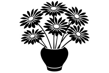 daisy flower in vase silhouette on white background, Vector illustration, silhouette, bird, icon, svg, characters, Holiday t shirt, Hand drawn trendy Vector illustration, Rose flower